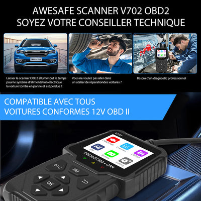 AWESAFE Scanner OBD2 Universel pour Voiture - Écran Numérique, Lecteur de Codes et Outils de Diagnostic Automobile - Compatible avec la Plupart des Véhicules depuis 1996 AWESAFE
