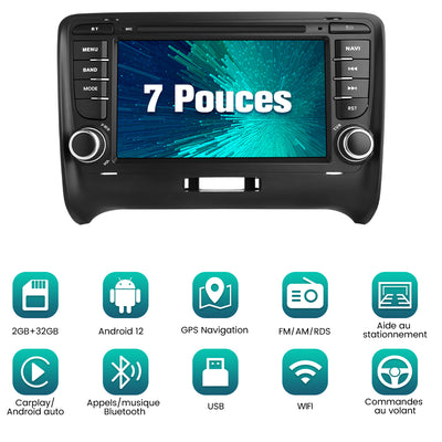 AWESAFE Autoradio Android 12 pour Audi TT MK2 8J(2006-2012)[2Go+32Go] avec 7 Pouces Carplay San Fil/Android Auto GPS WiFi Bluetooth USB FM RDS/Commandes au Volant/Aide au Stationnement AWESAFE