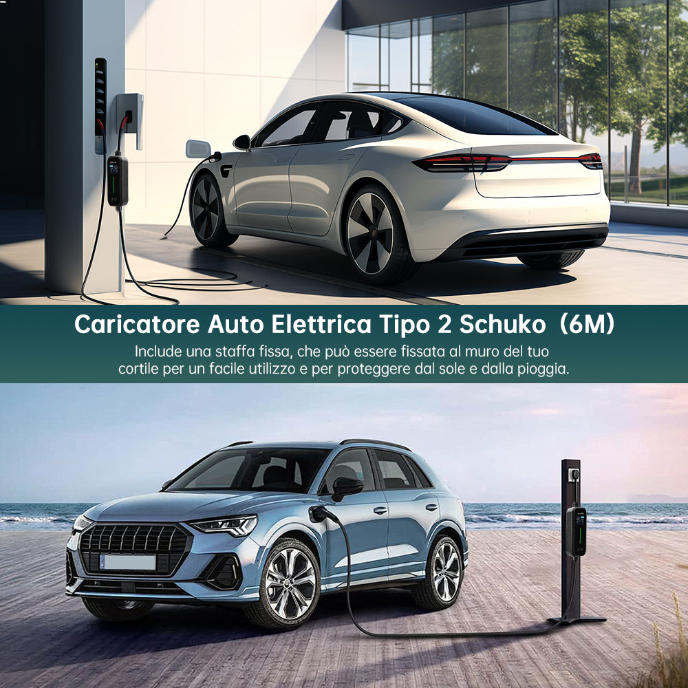 AWESAFE Caricatore Auto Elettrica 3,7kW Tipo 2 Monofase 16A, 6m con Supporto a Parete: Display LCD, Programmabile, IP67, CE. Compatibile con Tesla Model 3/Model Y e Altre Elettriche/Ibridi Ricaricabili AWESAFE