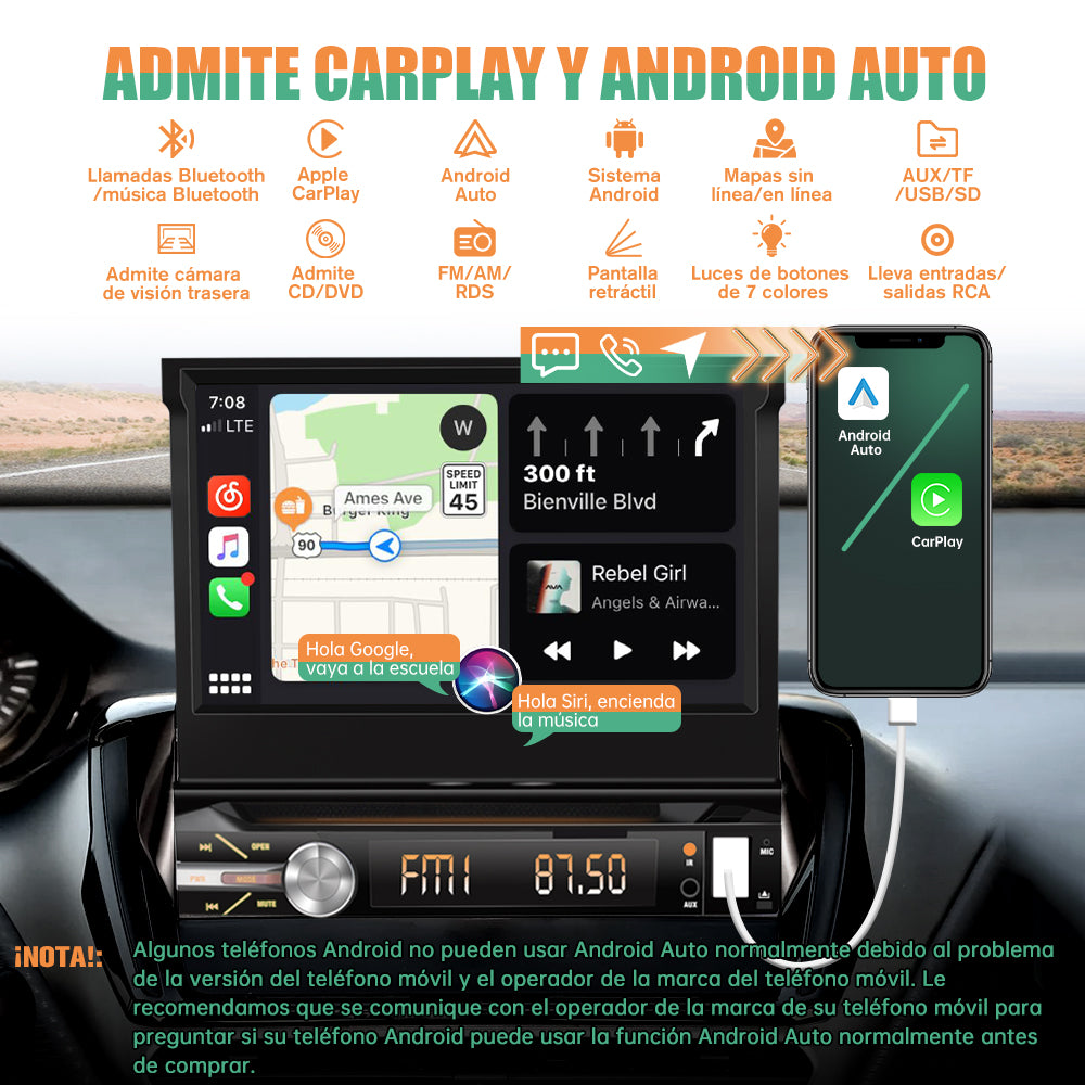 AWESAFE Android 10.0 [2GB+32GB] 1 DIN Car Radio with Removable Screen, 1 DIN Autoradio Supports CarPlay/Android Auto/CD DVD/WiFi/GPS/Bluetooth/RDS/USB/SD/FM Am/DSP/RCA/Subwoofer/Camera rear AWESAFE