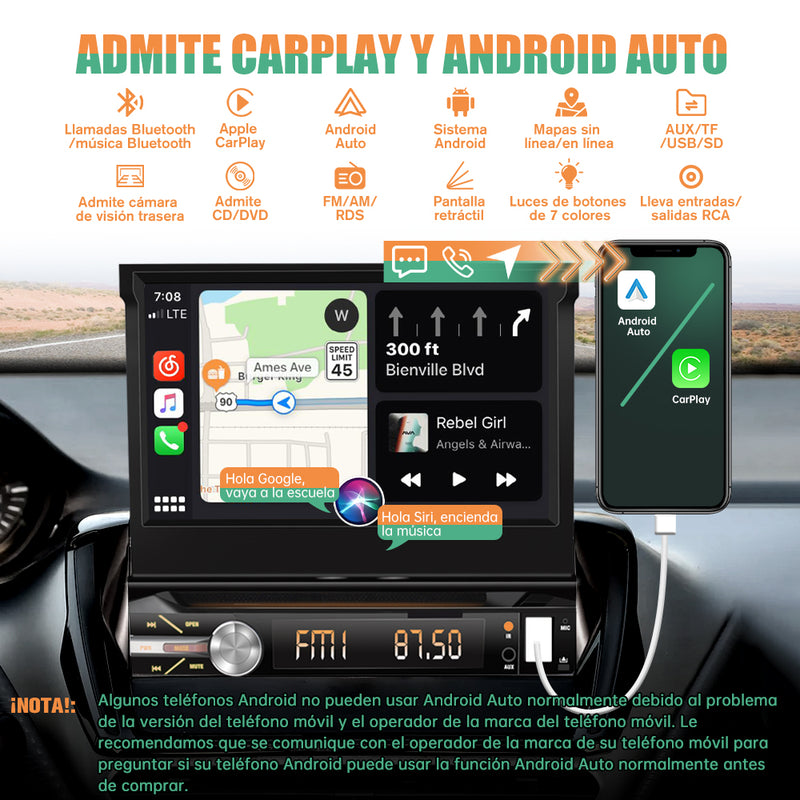 AWESAFE Android 10.0 [2GB+32GB] 1 DIN Car Radio with Removable Screen, 1 DIN Autoradio Supports CarPlay/Android Auto/CD DVD/WiFi/GPS/Bluetooth/RDS/USB/SD/FM Am/DSP/RCA/Subwoofer/Camera rear AWESAFE