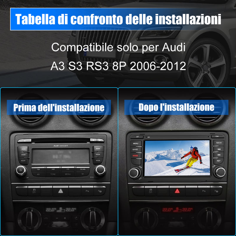 AWESAFE Autoradio Android 12 pour Audi A3 S3 RS3 8P (2003-2012) (2Go + 32 Go) avec Carplay Android Auto 7 Pouces GPS WiFi USB SD Bluetooth Commande au Volant(sans Lecteur CD) AWESAFE