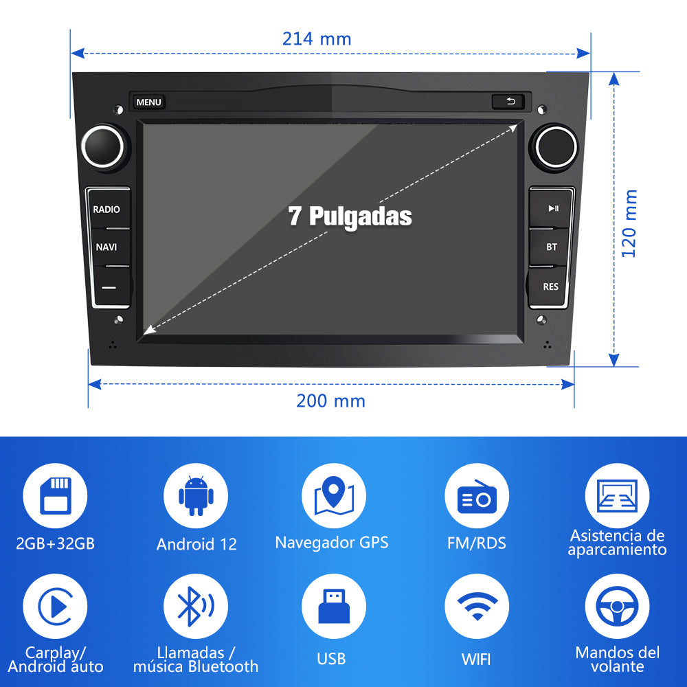 AWESAFE Android 12.0 2GB+32GB Pantalla de Coche para Opel con Carplay/Auto, Pantalla Táctil 7 Pulgadas con WiFi/GPS/Bluetooth/DSP/RDS/USB/FM/24 Temas, Apoyo Mandos Volante,MirrorLink, RCA (Negro) AWESAFE