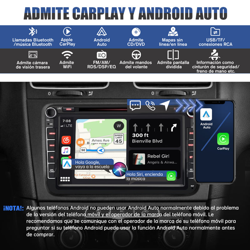 AWESAFE Android Car Stereo Para VW Sistema Actualización de Radio de Pantalla Táctil con Carplay Inalámbrico Android Auto, Soporte Bluetooth WiFi Navegación GPS AWESAFE