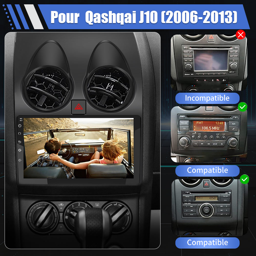 AWESAFE Android Car Stereo Para Qashqai j10 (2006-2013) Actualización de radio de pantalla táctil con Carplay inalámbrico Android Auto, soporte Bluetooth WiFi navegación GPS AWESAFE