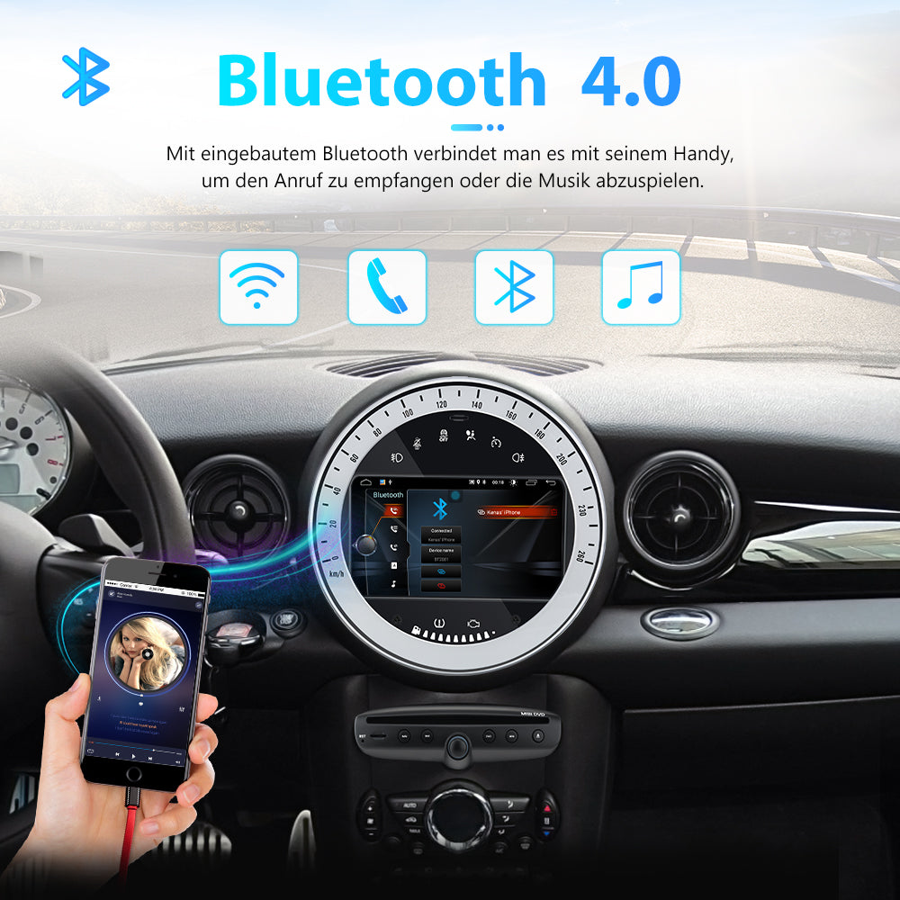 AWESAFE Android Autoradio für BMW Mini Radio mit Navi, unterstützt DAB+ WiFi WLAN CD DVD Bluetooth Carplay Mirrorlink Lenkradsteuerung AWESAFE