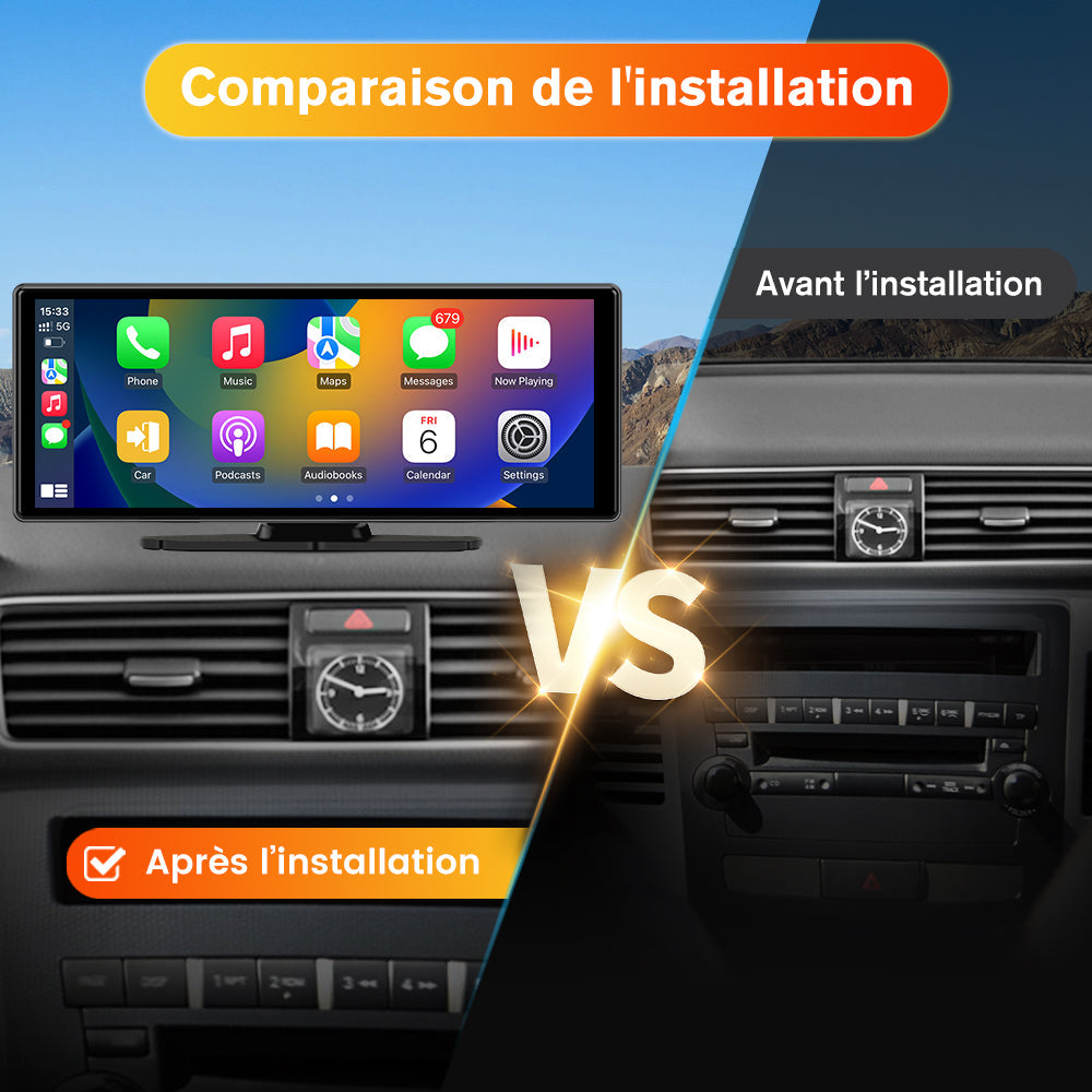 AWESAFE Autoradio avec CarPlay Sans Fil & Android Auto - Écran Tactile 10,26 Pouces - Dash Caméra 4K + 1080P Arrière - Bluetooth/GPS/Mirror Link/Assistant Vocal/AUX/FM AWESAFE