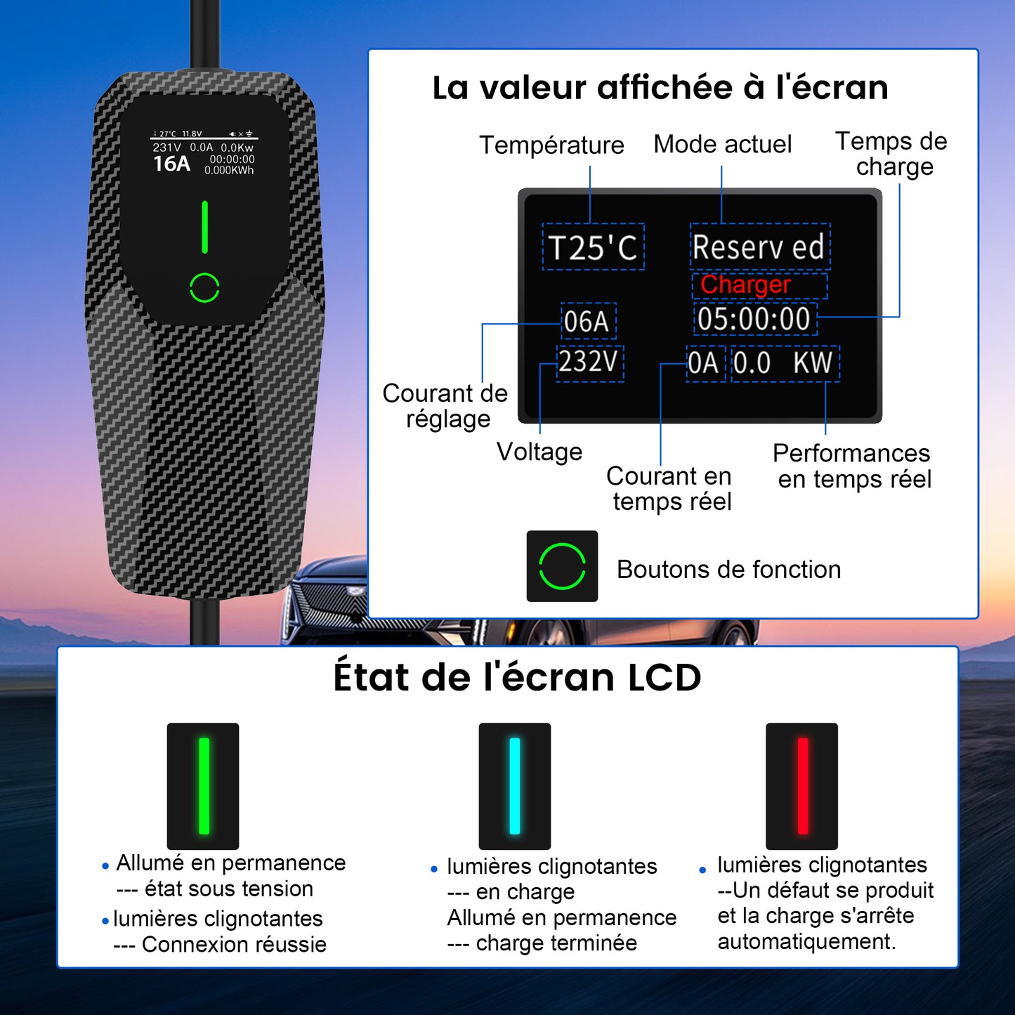 AWESAFE Tragbares EV-Ladegerät for véhicule électrique de type 2Wallbox mobile de 11 KW pour véhicules électriques Degré d'étanchéité lP65/IP55/1P54 AWESAFE