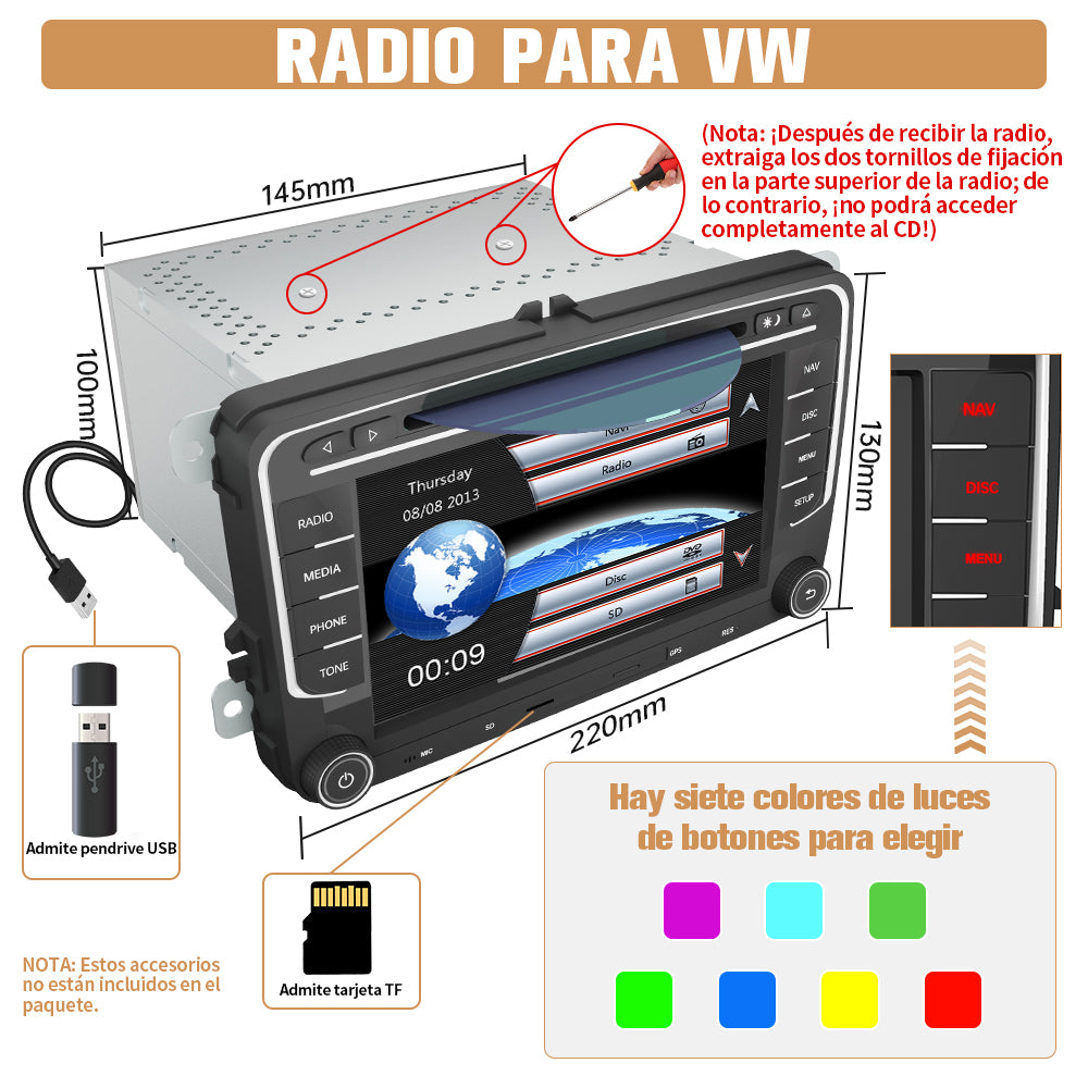 AWESAFE Android Car Stereo Para VW Golf Seat Skoda Sistema Actualización de Radio de Pantalla Táctil con Carplay Inalámbrico Android Auto, Soporte Bluetooth WiFi Navegación GPS AWESAFE