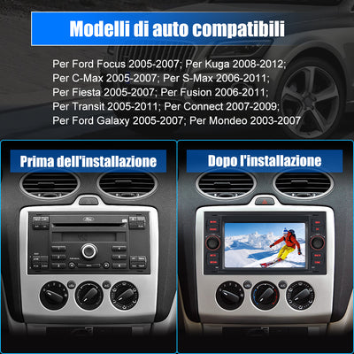 AWESAFE 7 Pollici Android 2G+32GB Autoradio 2 Din per Ford Focus Fiesta Kuga C/S-Max Fusion Transit Galaxy Mondeo (2005-2007) Car Radio con CarPlay Android Auto Bluetooth Vivavoce (Senza lettore CD) AWESAFE
