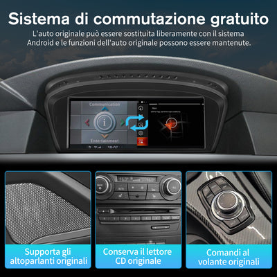 AWESAFE Autoradio Android per BMW Serie 5 E60 E61 E63 E64 Sistema di aggiornamento radio touch screen CCC 2003-2010 con Wireless Carplay Android Auto, supporto navigazione GPS Bluetooth WiFi AWESAFE