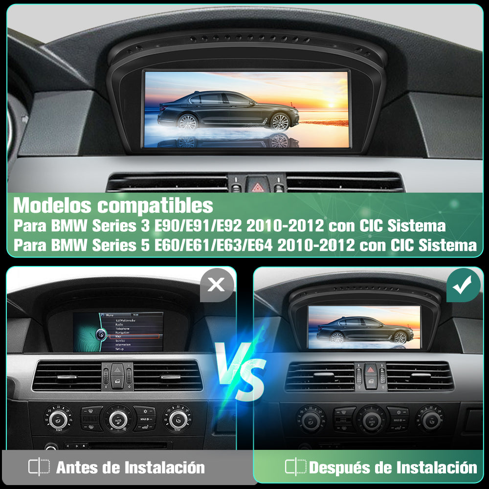 AWESAFE Android Car Stereo Para BMW Series 3 E90 E91 E92 2009-2012 con cic Sistema & BMW Series 5 E60 E61 E63 E64 2009-2012 con cic Sistema Actualización de Radio de Pantalla Táctil con Carplay Inalámbrico Android Auto, Soporte Bluetooth WiFi AWESAFE