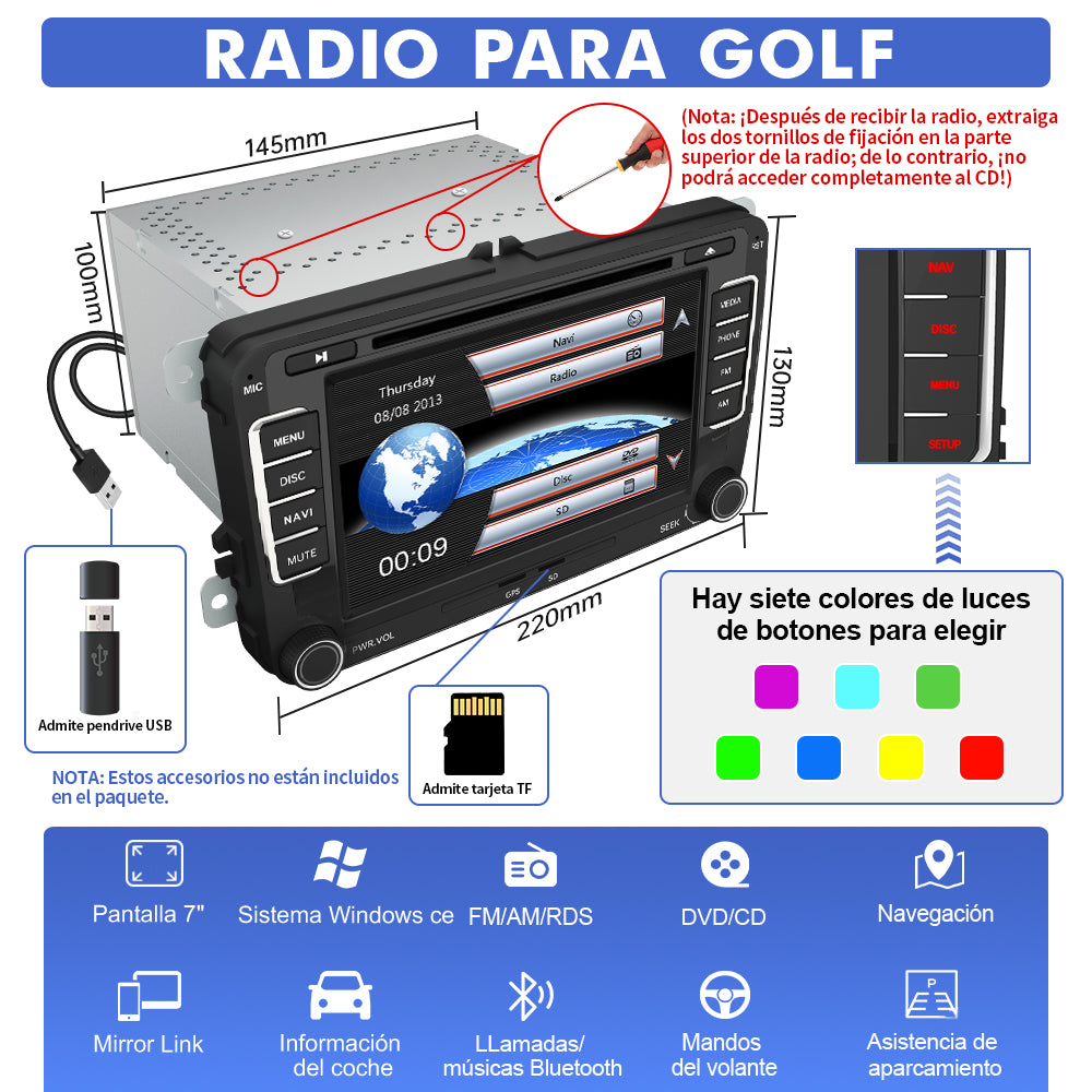 AWESAFE Android Car Stereo Para Golf Sistema Actualización de Radio de Pantalla Táctil con Carplay Inalámbrico Android Auto, Soporte Bluetooth WiFi Navegación GPS AWESAFE