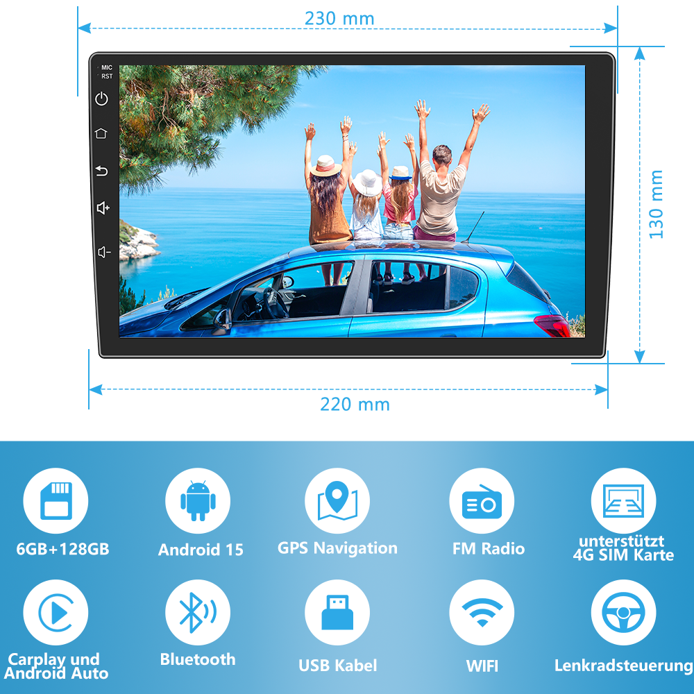 AWESAFE Peugeot 207, 2006-2015, Android 15, 9 Zoll Autoradio, kabelloses CarPlay, Android Auto, 6GB
