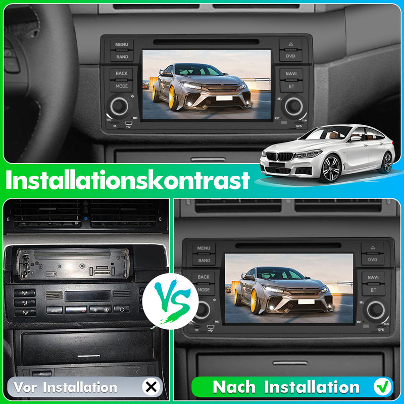 AWESAFE Android Autoradio für BMW E46 1 Din Radio mit Navigation Unterstützt Bluetooth FM/AM DAB+ WiFi WLAN CD DVD USB SD Carplay Mirrorlink Lenkradsteuerung AWESAFE