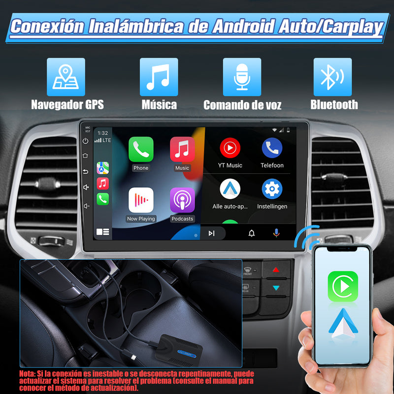 Adlaptador inalámbrico con funciones 4 en 1Solo sirve para radio oririnal del automovily trae carplay/Androill Auto por cable AWESAFE