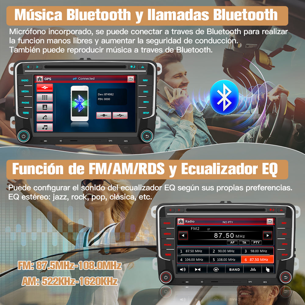 AWESAFE Android Car Stereo Para VW Golf Seat Skoda Sistema Actualización de Radio de Pantalla Táctil con Carplay Inalámbrico Android Auto, Soporte Bluetooth WiFi Navegación GPS AWESAFE