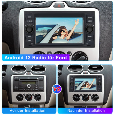 AWESAFE Android Radio für Ford Focus Mondeo S-Max C-Max Galaxy, Android 12 Radio 2GB+32GB mit Navi Carplay Android Auto Bluetooth FM RDS - Schwarz AWESAFE