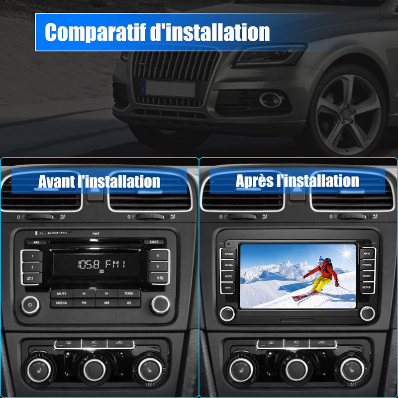 AWESAFE Autoradio Android pour Golf 5 6 VW Passat Polo Seat Skoda, 7 “ HD écran Tactile, intégré Bluetooth carplay Android Auto RDS,GPS,WiFi[2Go+32Go] AWESAFE