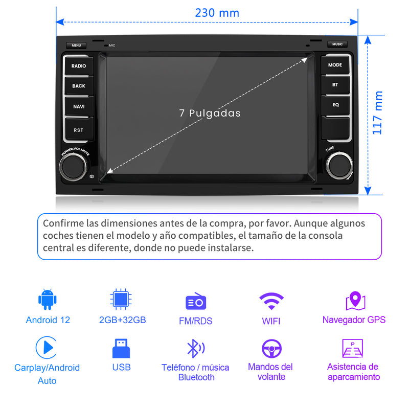 AWESAFE Android Car Stereo Para VW Touareg 2004-2011 /VW Transporter T5 Multivan 2004-2009 Sistema Actualización de Radio de Pantalla Táctil con Carplay Inalámbrico Android Auto, Soporte Bluetooth WiFi Navegación GPS AWESAFE