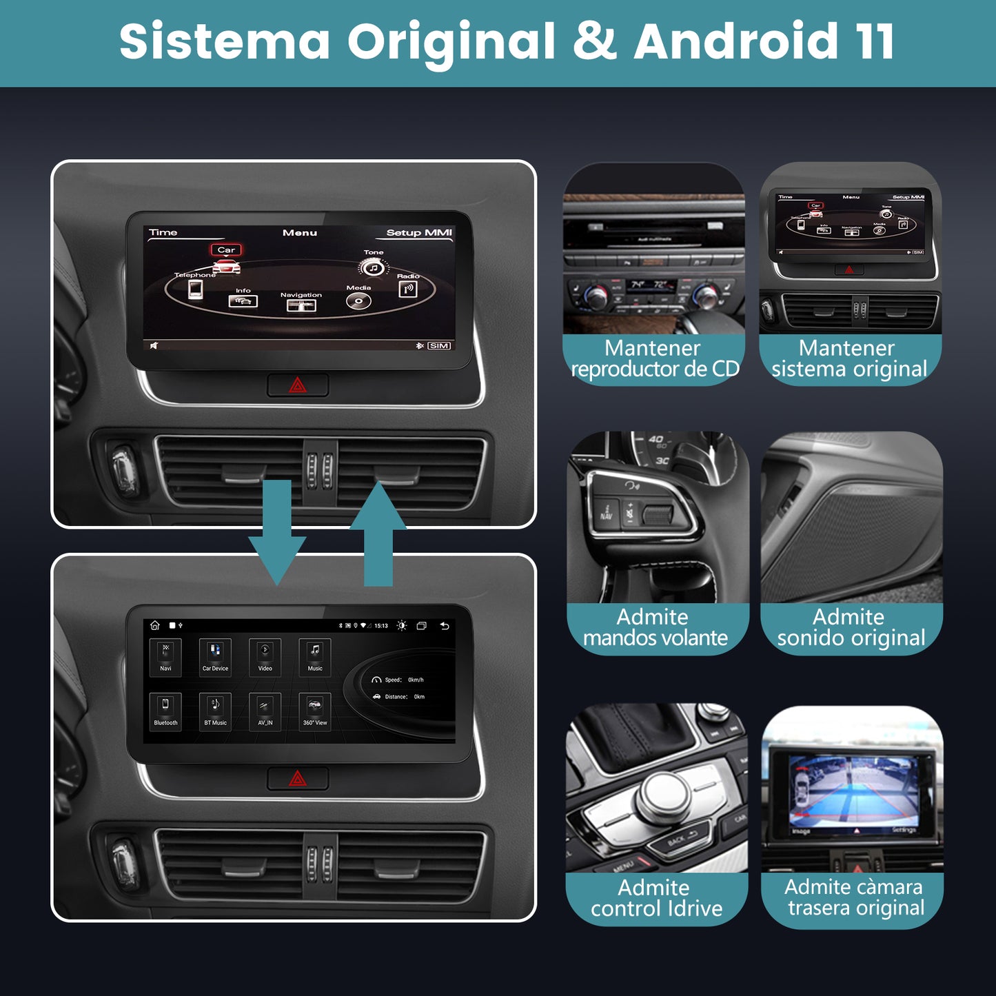 AWESAFE Android Car Stereo Para Audi 05 2013-2016 Sistema  Actualización de Radio de Pantalla Táctil con Carplay Inalámbrico Android Auto, Soporte Bluetooth WiFi Navegación GPS AWESAFE