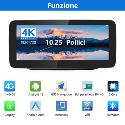 AWESAFE Autoradio Android 13 con Chipset Qualcomm 8 Core 4+64GB - Touchscreen 10,25 Pollici - Per Benz Class B W245/246 2011-2014（NTG4.5) - GPS/Bluetooth/DSP/4G con CarPlay Wireless e Android Auto AWESAFE
