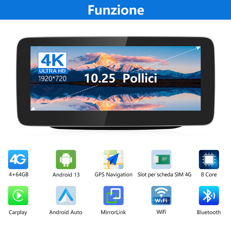AWESAFE Autoradio Android 13 con Chipset Qualcomm 8 Core 4+64GB - Touchscreen 10,25 Pollici - Per Benz Class B W245/246 2011-2014（NTG4.5) - GPS/Bluetooth/DSP/4G con CarPlay Wireless e Android Auto AWESAFE