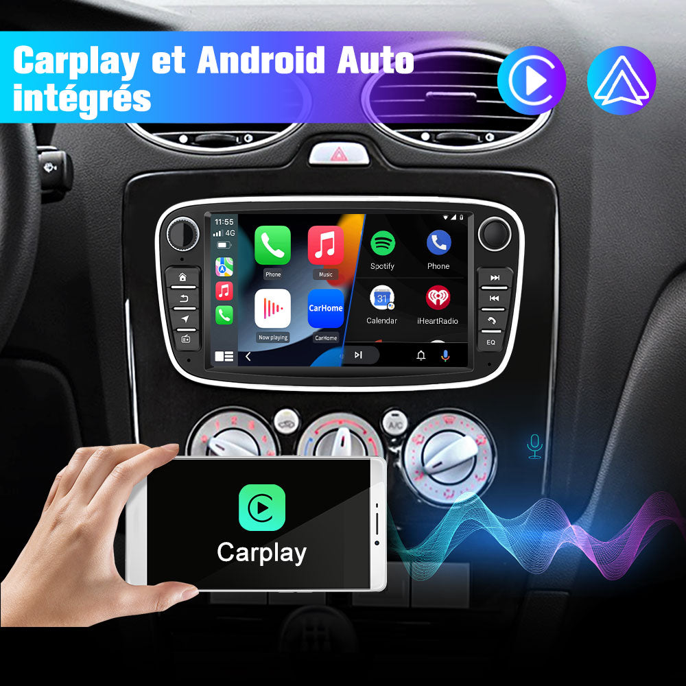 AWESAFE Android Autoradio pour Ford Focus C-Max S-Max Mondeo Kuga Galaxy, Carplay et Android Auto, 7 Pouces Écran Tactile USB/WiFi/FM RDS AWESAFE