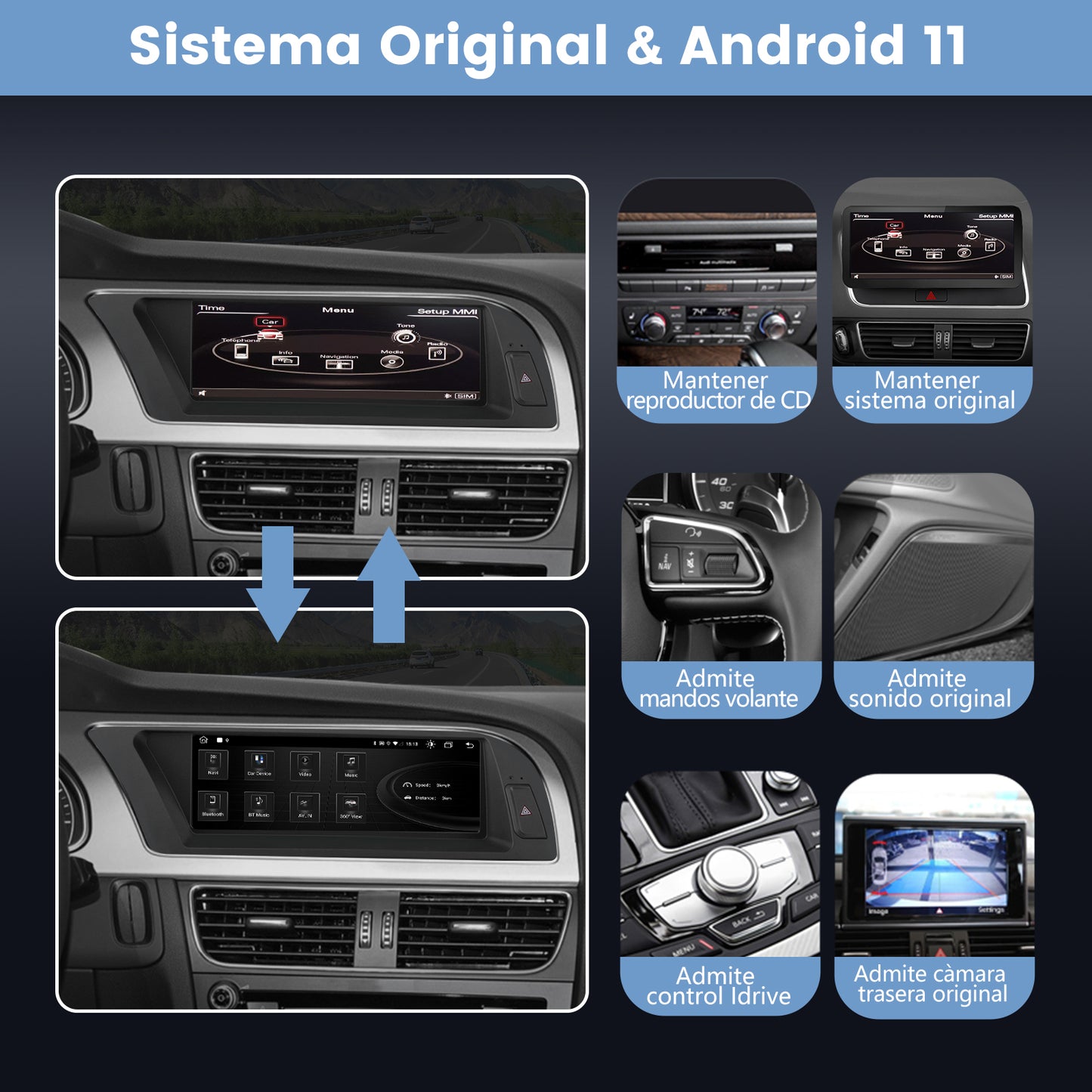 AWESAFE Android Car Stereo Para Audi A5 2008-2016 Sistema Actualización de Radio de Pantalla Táctil con Carplay Inalámbrico Android Auto, Soporte Bluetooth WiFi Navegación GPS AWESAFE