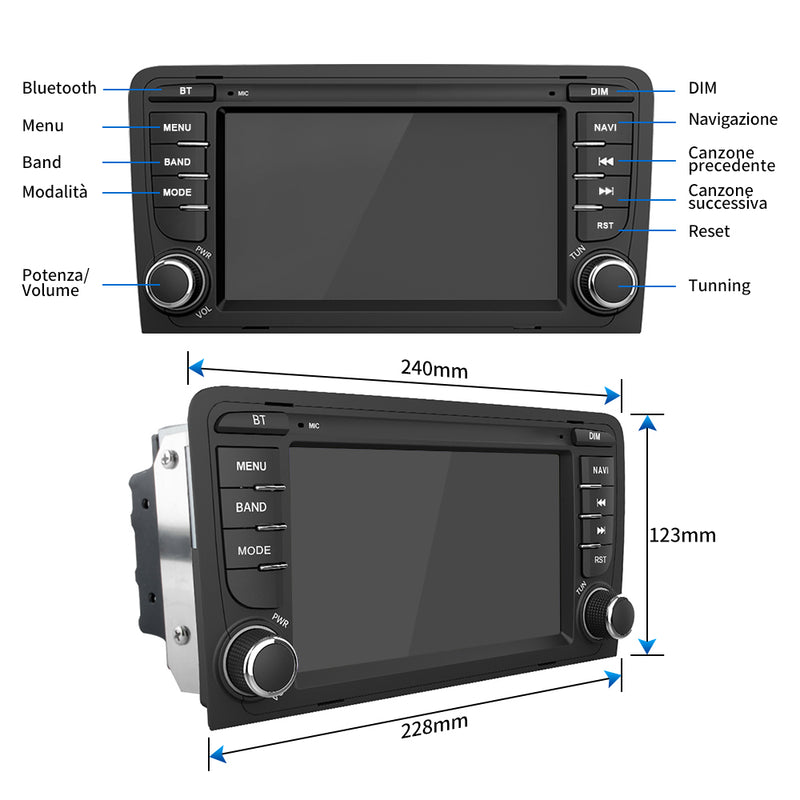 AWESAFE Android 12 Autoradio per Audi A3 S3 RS3 8P 2006-2012 7 Pollici (2G+32GB) Car Stereo Radio con Funzione SD USB Bluetooth Carplay Android Auto Controllo del volante (Senza Lettore CD) AWESAFE