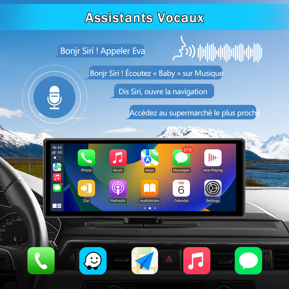 AWESAFE Autoradio avec CarPlay Sans Fil & Android Auto - Écran Tactile 10,26 Pouces - Caméra 4K Avant + 1080P Arrière - Bluetooth/GPS/Mirror Link/Assistant Vocal/AUX/FM AWESAFE