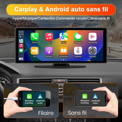 AWESAFE Autoradio avec CarPlay Sans Fil & Android Auto - Écran Tactile 10,26 Pouces - Dash Caméra 4K + 1080P Arrière - Bluetooth/GPS/Mirror Link/Assistant Vocal/AUX/FM AWESAFE