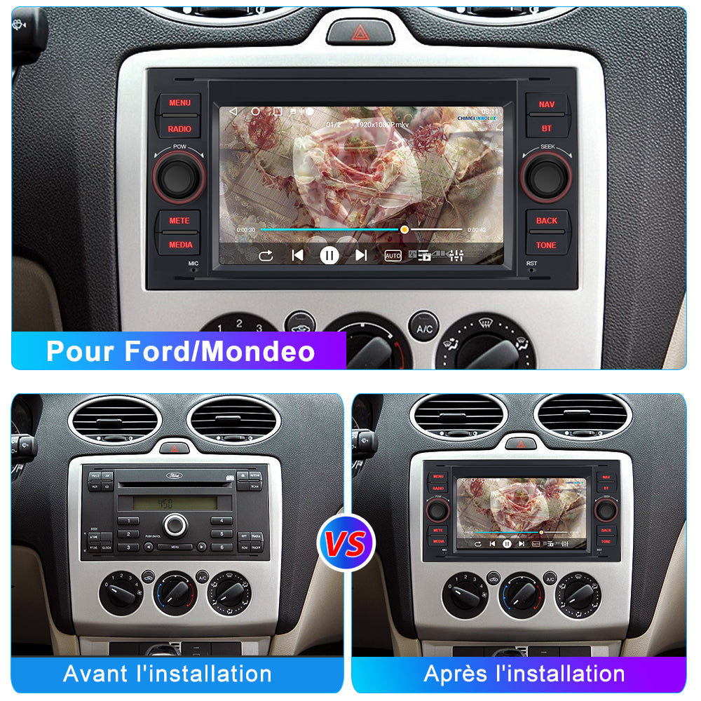 Autoradio 2DIN 7" Avec CarPlay & Android Auto Sans Fil - Bluetooth, Caméra Recul, Commandes Volant
