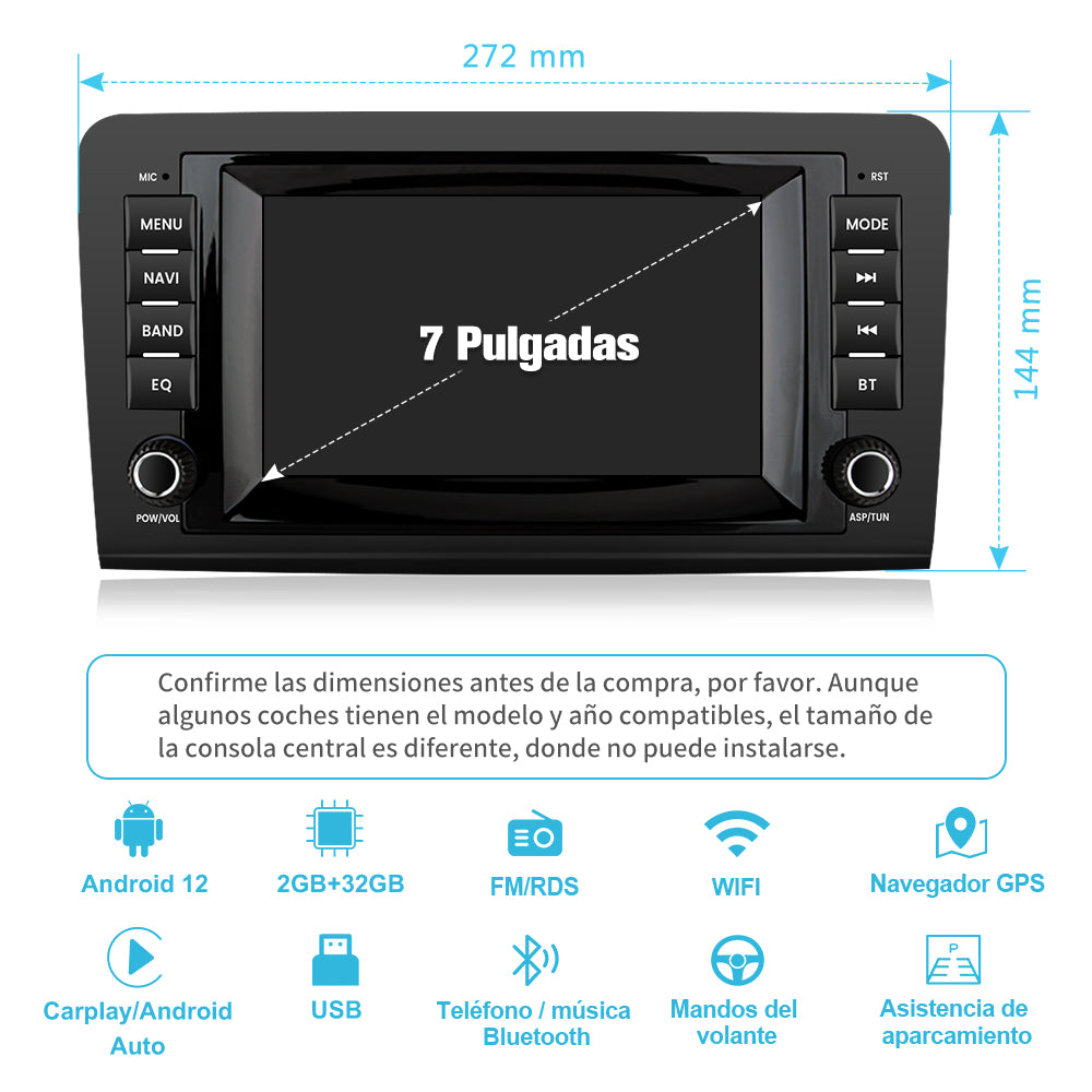 AWESAFE Android Car Stereo Para Benz Sistema Actualización de Radio de Pantalla Táctil con Carplay Inalámbrico Android Auto, Soporte Bluetooth WiFi Navegación GPS AWESAFE