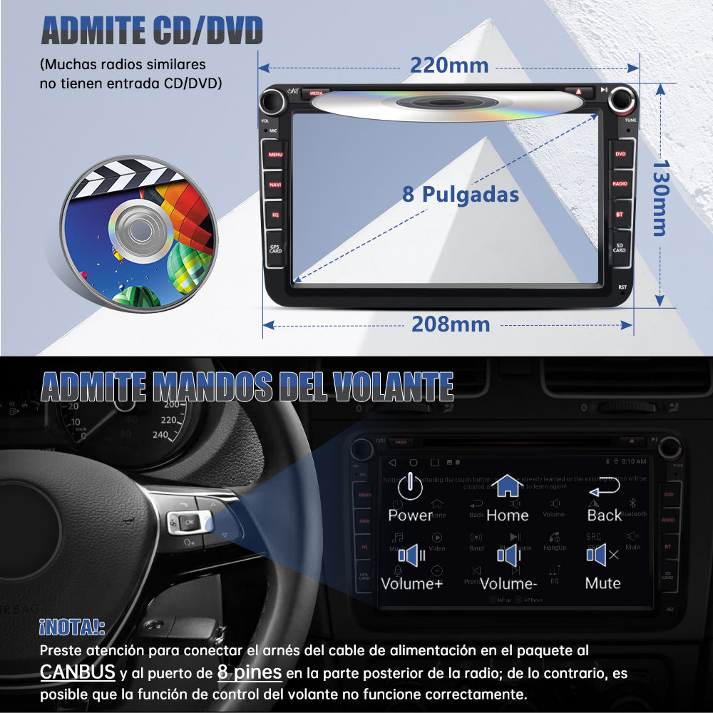 AWESAFE Android Car Stereo Para VW Sistema Actualización de Radio de Pantalla Táctil con Carplay Inalámbrico Android Auto, Soporte Bluetooth WiFi Navegación GPS AWESAFE