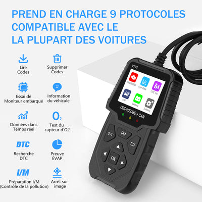 AWESAFE Scanner OBD2 Universel pour Voiture - Écran Numérique, Lecteur de Codes et Outils de Diagnostic Automobile - Compatible avec la Plupart des Véhicules depuis 1996 AWESAFE