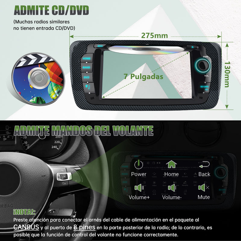 AWESAFE Android Car Stereo Para Seat ibiza 2009-2013 Sistema Actualización de Radio de Pantalla Táctil con Carplay Inalámbrico Android Auto, Soporte Bluetooth WiFi Navegación GPS AWESAFE