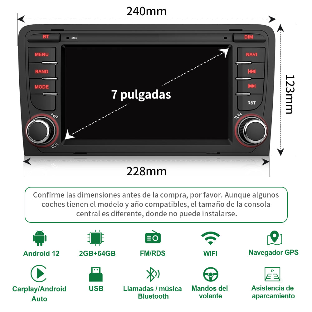 AWESAFE Android Car Stereo Para Audi A3/S3/RS3 2006-2012 Sistema Actualización de Radio de Pantalla Táctil con Carplay Inalámbrico Android Auto, Soporte Bluetooth WiFi Navegación GPS AWESAFE