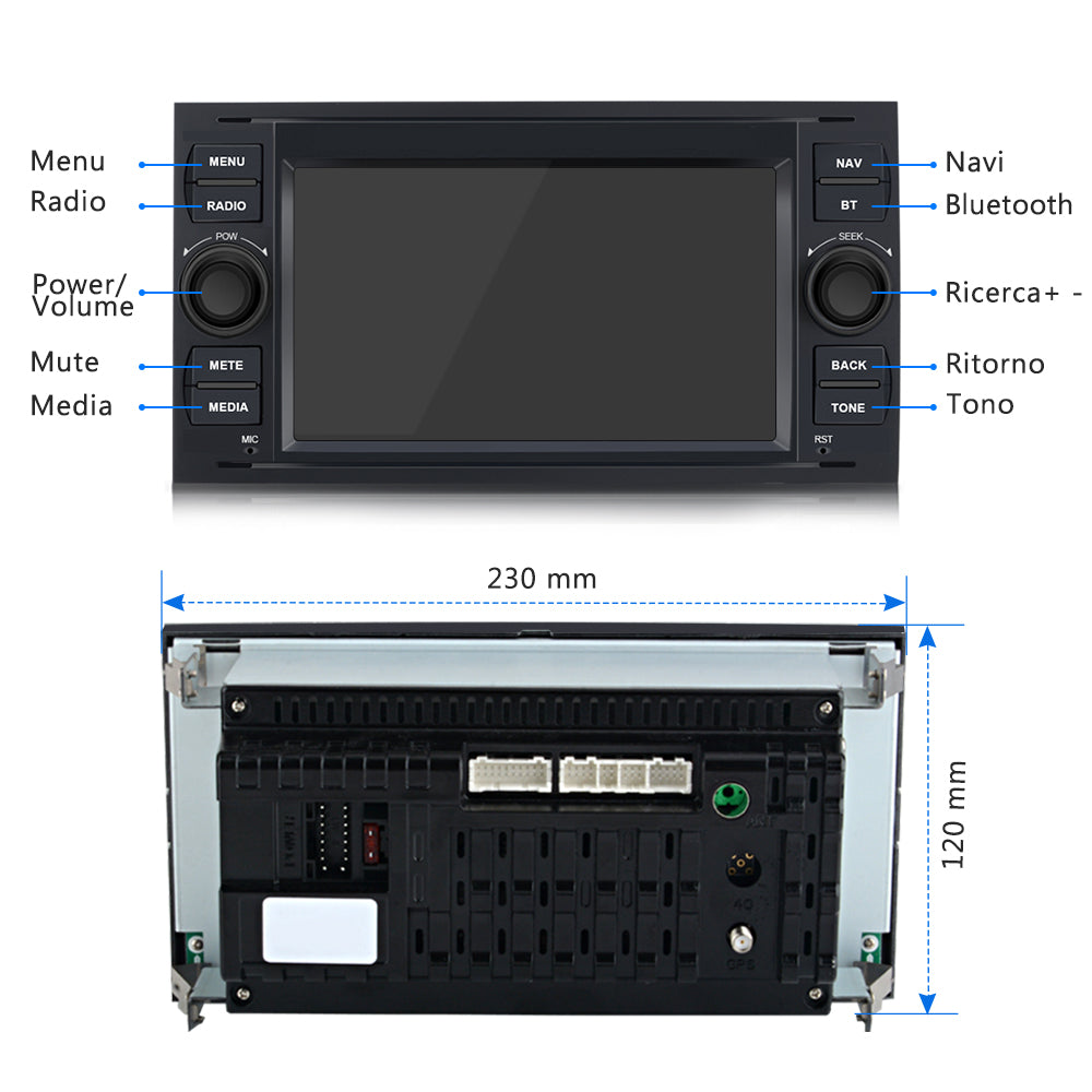 AWESAFE 7 Pollici Android 2G+32GB Autoradio 2 Din per Ford Focus Fiesta Kuga C/S-Max Fusion Transit Galaxy Mondeo (2005-2007) Car Radio con CarPlay Android Auto Bluetooth Vivavoce (Senza lettore CD) AWESAFE