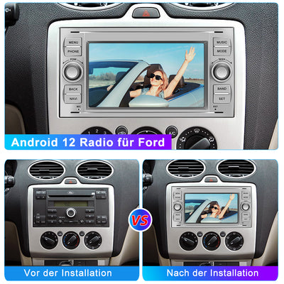 AWESAFE Android Radio für Ford Focus Mondeo S-Max C-Max Galaxy, Android 12 Radio 2GB+32GB mit Navi Carplay Android Auto Bluetooth FM RDS - Silber AWESAFE