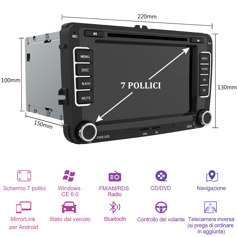 AWESAFE Autoradio Android per VW Golf 5 / Golf 6 / Golf Plus Sistema di aggiornamento radio touch screen con Wireless Carplay Android Auto, supporto Bluetooth WiFi Navigazione GPS AWESAFE