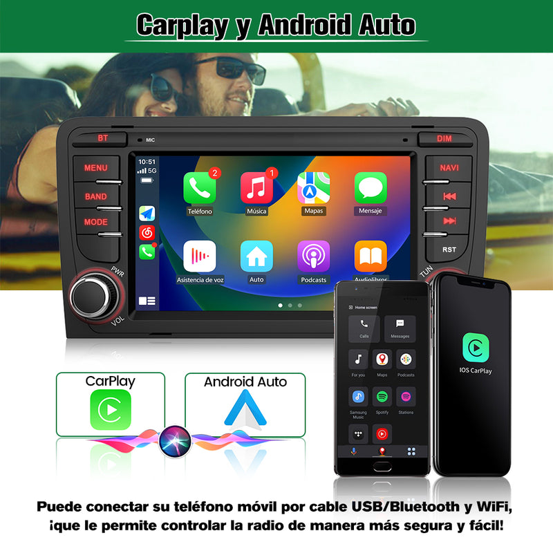 AWESAFE Android Car Stereo Para Audi A3/S3/RS3 2006-2012 Sistema Actualización de Radio de Pantalla Táctil con Carplay Inalámbrico Android Auto, Soporte Bluetooth WiFi Navegación GPS AWESAFE