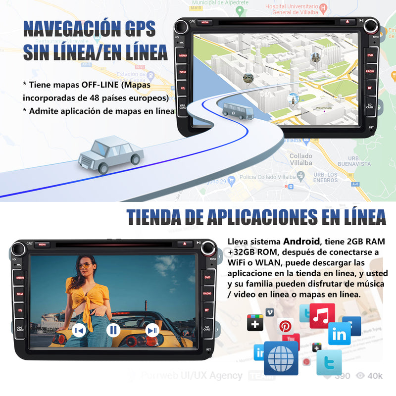 AWESAFE Android Car Stereo Para VW Sistema Actualización de Radio de Pantalla Táctil con Carplay Inalámbrico Android Auto, Soporte Bluetooth WiFi Navegación GPS AWESAFE