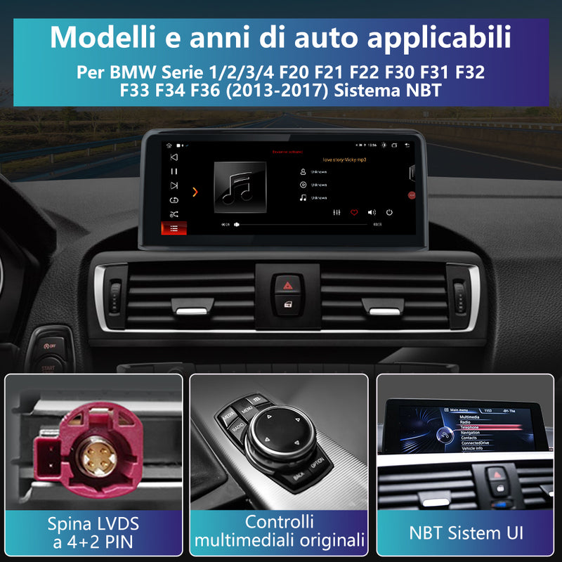 AWESAFE Autoradio Android per BMW Serie 1/2/3/4 F20 F21F22 F30 F31 F32 F33 F34 F36 (2013-2017) Sistema NBT Touch Screen Aggiornamento radio con Wireless Carplay Android Auto, Supporto Bluetooth WiFi Navigazione GPS AWESAFE