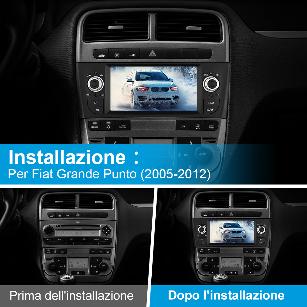 AWESAFE Autoradio Android per Fiat Grande Punto (2005-2012) Sistema di aggiornamento radio touch screen con Wireless Carplay Android Auto, supporto Bluetooth WiFi Navigazione GPS AWESAFE