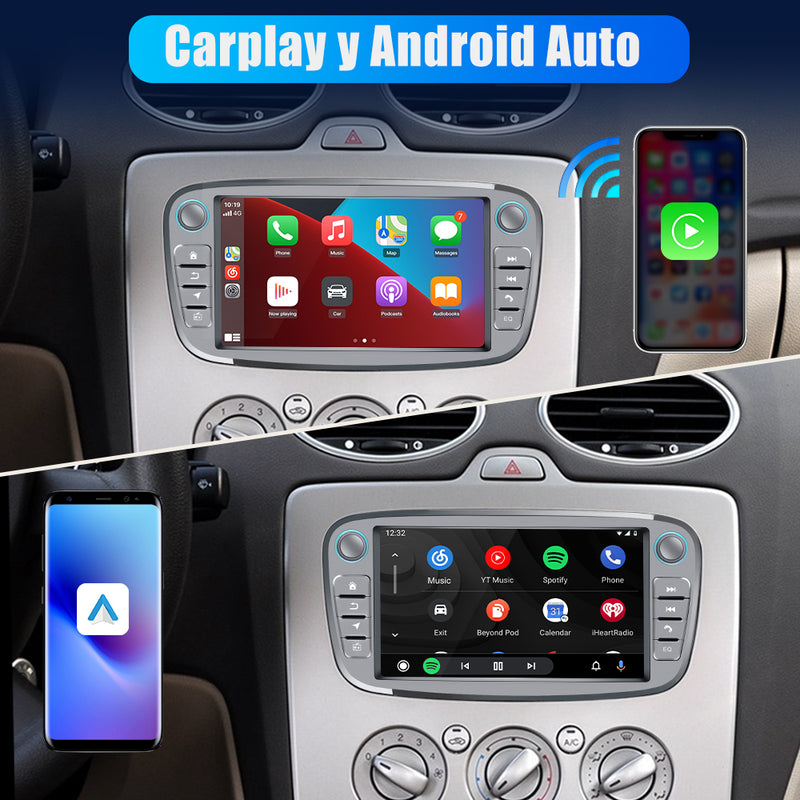 AWESAFE Android 12.0 [2GB+32GB] Radio Coche con Pantalla Táctil 7”para Ford Mondeo Focus S-Max Galaxy, Autoradio con Carplay/Android Auto/Bluetooth/GPS/FM, Admite Mandos Volante y Aparcamiento (Plata) AWESAFE