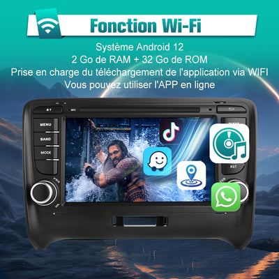 AWESAFE Autoradio Android 12 pour Audi TT MK2 8J(2006-2012)[2Go+32Go] avec 7 Pouces Carplay San Fil/Android Auto GPS WiFi Bluetooth USB FM RDS/Commandes au Volant/Aide au Stationnement AWESAFE