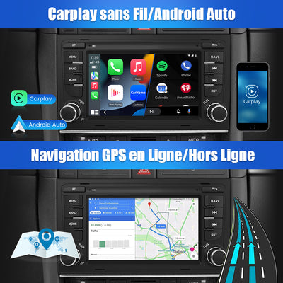 AWESAFE Autoradio Android 12 pour Audi A4/S4/RS4(2000-2012)[2Go+32Go] avec Carplay sans Fil Android Auto 7 Pouces Écran Tactile GPS Bluetooth WiFi RDS FM Radio AWESAFE