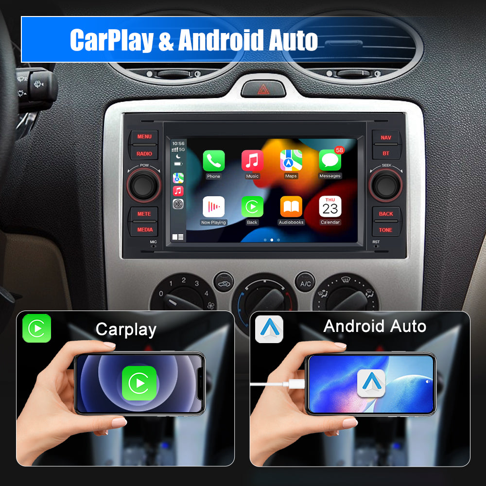 AWESAFE 7 Pollici Android 2G+32GB Autoradio 2 Din per Ford Focus Fiesta Kuga C/S-Max Fusion Transit Galaxy Mondeo (2005-2007) Car Radio con CarPlay Android Auto Bluetooth Vivavoce (Senza lettore CD) AWESAFE