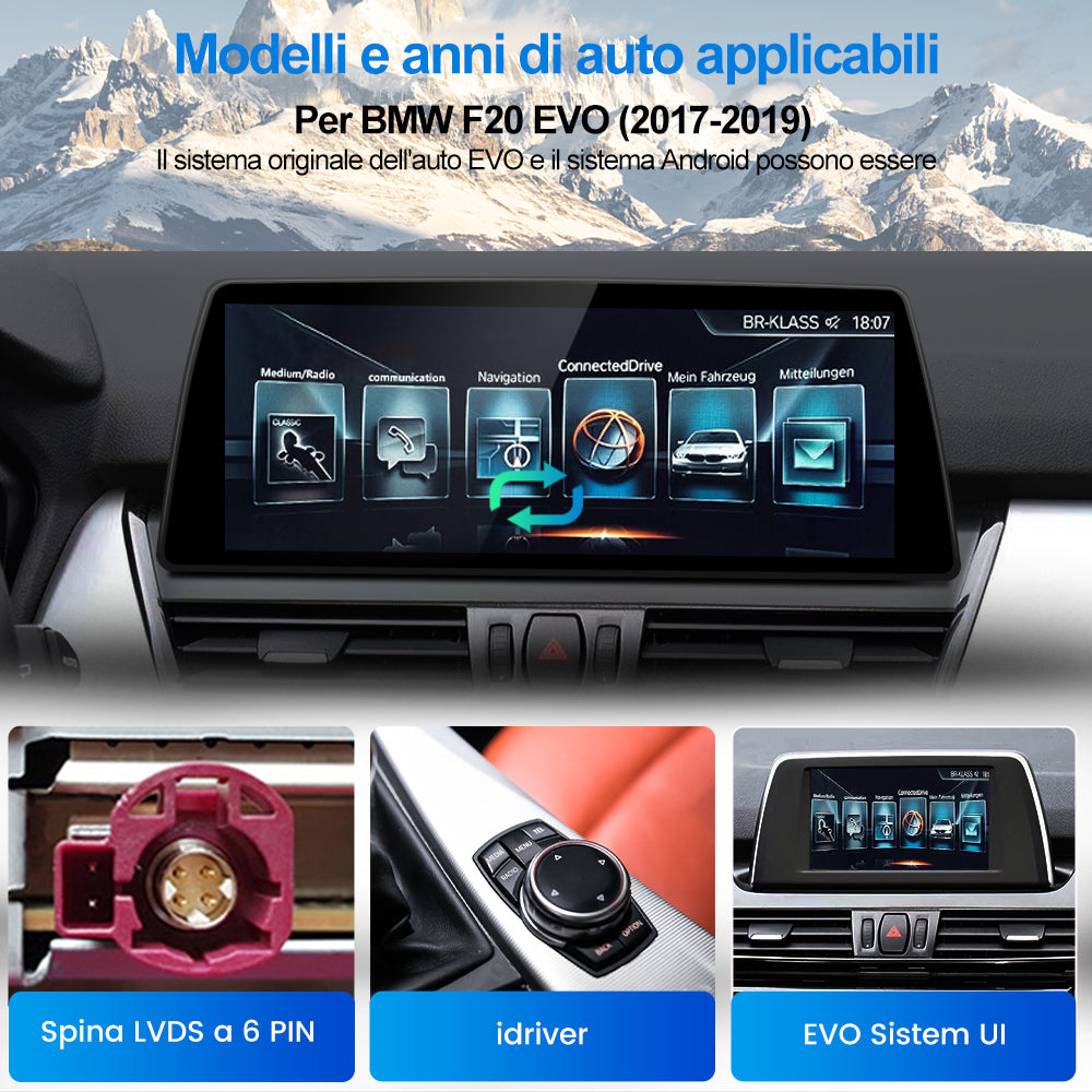 AWESAFE Autoradio Android per BMW F20 EVO (2017-2019) Sistema di aggiornamento radio touch screen con Wireless Carplay Android Auto, supporto Bluetooth WiFi Navigazione GPS AWESAFE